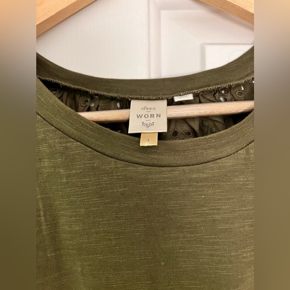 Anthropology Army Green Lace Back T-Shirt - Picture 6 of 6